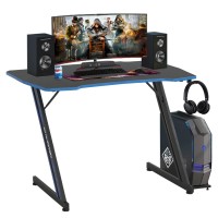 Bestoffice Gmaing Desk Z Shaped 394In Computer Gaming Workstation Ergonomic Gaming Table With Headphone Hook For Game Players, Blue