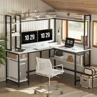 Cubicubi L-Shaped Desk With Hutch, 60 Corner Computer Desk, Large Home Office Desk With Bookshelf And Storage Shelves, Space-Saving, White