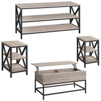Yaheetech 4-Piece Living Room Furniture Sets, Includes 2Pcs Sofa Side End Table, 40 Inch Lift Top Coffee Table And 55 Inch 3 Tier Tv Stand, Industrial Living Room Table Sets, Easy To Install, Gray