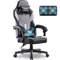 Dowinx Gaming Chair With Pocket Spring Cushion, Ergonomic Computer Chair High Back, Reclining Massage Game Chair Pu Leather 350Lbs, White
