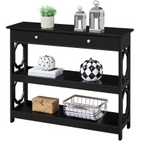 Yaheetech 3-Tier Console Table With Drawer And Storage Shelves, 39 Sofa Table Wood Entryway Table For Living Room/Entryway/Hallway/Corridor, Black,Geometric Side Design