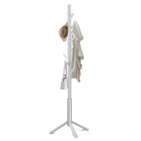 Azaeahom Coat Rack Freestanding With 8 Hooks 3 Adjustable Height Coat Racks Stand Clothing Hanger Stand Wooden Coat Tree Easy Assembly For Entryway, Bedroom, Hallway, Dormitory,Office Grey