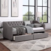 Merax Twin Size Daybed, Upholstered Daybed Sofa Bed With Two Drawers, Wood Slat Support Day Bed Frame, Grey