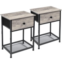 Amhancible Nightstands Set Of 2, Small End Tables Living Room With Drawer, Industrial Slim Side Tables With Shelf, Night Stands For Bedroom, Wood Metal Accent Furniture, Greige Het03Sdgy