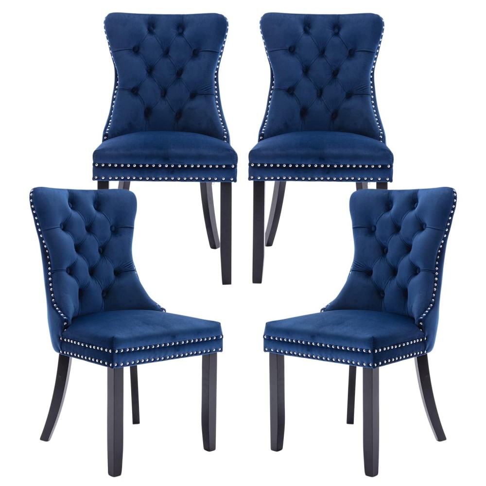 Kiztir Velvet Dining Chairs Set Of 4, Upholstered Dining Chair With Nailhead Trim And Solid Wood Legs, Navy Luxury Wingback Dining Side Chair For Living Room, Bedroom, Kitchen