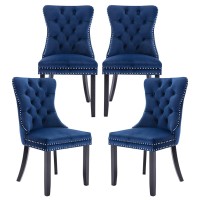 Kiztir Velvet Dining Chairs Set Of 4, Upholstered Dining Chair With Nailhead Trim And Solid Wood Legs, Navy Luxury Wingback Dining Side Chair For Living Room, Bedroom, Kitchen