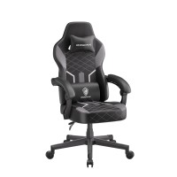 Dowinx Gaming Chair With Pocket Spring Cushion, Ergonomic Computer Chair High Back, Reclining Massage Game Chair Pu Leather 350Lbs, Grey