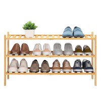 Bmosu Bamboo Shoe Rack For Entryway Stackable Shoe Shelf Premium Storage Organizer For Hallway Closet Living Room Bedroom Organizer(Natural , 3-Tier L-33.3)