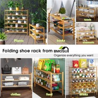 Bmosu Bamboo Shoe Rack For Entryway Stackable Shoe Shelf Premium Storage Organizer For Hallway Closet Living Room Bedroom Organizer(Natural , 3-Tier L-33.3)