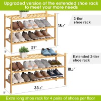 Bmosu Bamboo Shoe Rack For Entryway Stackable Shoe Shelf Premium Storage Organizer For Hallway Closet Living Room Bedroom Organizer(Natural , 3-Tier L-33.3)