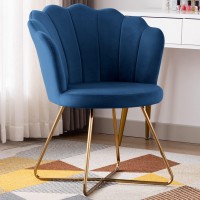 Duhome Velvet Accent Chair Living Room Chaircorner Chair Reception Chair For Bedroom Living Room, Shell Shaped Living Room Chair With Golden Metal Legs, Darkblue