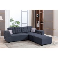 Lilola Home Ordell Dark Gray Linen Fabric Sectional Sofa With Right Facing Chaise Ottoman And Pillows