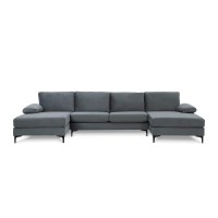 Casa Andrea Milano Modern Large Velvet Fabric U-Shape Sectional Sofa With Black Legs, Double Extra Wide Chaise Lounge Couch, Dark Grey