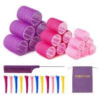 Hair Roller Set 32 Pcs, Pandycare Hair Rollers For Long Hair & Short Hair - No Heat, Hair-Friendly, Natural Effect, Includes 18 Rollers, 12 Clips, 1 Rat Tail Combs & 1 Storage Bag
