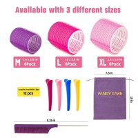 Hair Roller Set 32 Pcs, Pandycare Hair Rollers For Long Hair & Short Hair - No Heat, Hair-Friendly, Natural Effect, Includes 18 Rollers, 12 Clips, 1 Rat Tail Combs & 1 Storage Bag