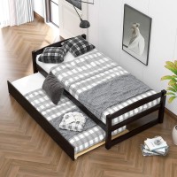 Modern Wood Daybed With Trundle Twin Size Multifunctional Sofa Bed No Box Spring Needed