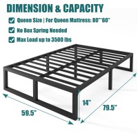 Yitong Angel 14 Inch Queen Bed Frame,3500 Lbs Heavy Duty Metal Platform, Steel Slats Support/No Box Spring Needed/Noise Free/Non-Slip/Easy Assembly