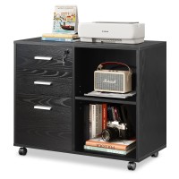 Devaise 3-Drawer Wood File Cabinet With Lock, Mobile Lateral Filing Cabinet, Black