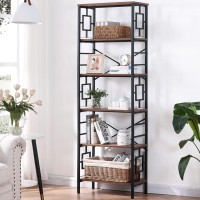 Homissue Bookcase,6-Tier Tall Bookshelf Metal Bookcase And Bookshelves, Free Standing Storage Modern Bookshelf For Home Office Living Room And Bedroom, Rustic Brown
