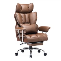 Efomao Desk Office Chair Big High Back Chair Pu Leather Computer Chair Managerial Executive Swivel Chair With Lumbar Support (Brown)