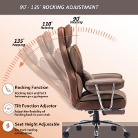 Efomao Desk Office Chair Big High Back Chair Pu Leather Computer Chair Managerial Executive Swivel Chair With Lumbar Support (Brown)