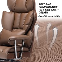 Efomao Desk Office Chair Big High Back Chair Pu Leather Computer Chair Managerial Executive Swivel Chair With Lumbar Support (Brown)