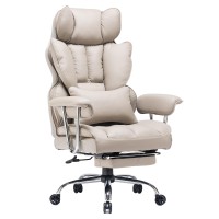 Efomao Office Chair Big High Back Chair Pu Leather Computer Chair Managerial Executive Swivel Chair With Lumbar Support (Grey)