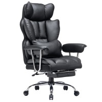 Efomao Desk Office Chair Big High Back Chair Pu Leather Computer Chair Managerial Executive Swivel Chair With Lumbar Support (Black)