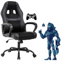 Gaming Chair Ergonomic Office Chair Pu Leather Video Game Chairs Adjustable Computer Chair With Lumbar Support Armrest Rolling Swivel Task Work Chair Pc Gaming Chair For Adult Teen, Black