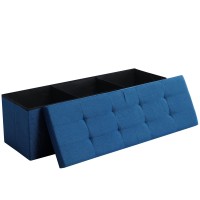 Cuyoca 45.3 Inches Storage Ottoman Bench Foldable Seat Footrest Shoe Bench End Of Bed Storage With Flipping Lid, 166L Storage Upholstered Tufted Bench, Linen Fabric Dark Blue