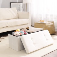 Cuyoca Storage Ottoman Bench Foldable Seat Footrest Shoe Bench End Of Bed Storage With Flipping Lid, 75L Storage Space, 30 Inches Velvet Cream