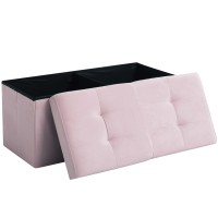 Cuyoca Storage Ottoman Bench Foldable Seat Footrest Shoe Bench End Of Bed Storage With Flipping Lid, 75L Storage Space, 30 Inches Velvet Pink