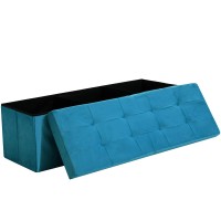 Cuyoca 45.3 Inches Storage Ottoman Bench Foldable Seat Footrest Shoe Bench End Of Bed Storage With Flipping Lid, 166L Storage Upholstered Tufted Bench, Velvet Teal Blue