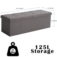 Cuyoca 45.3 Inches Storage Ottoman Bench Foldable Seat Footrest Shoe Bench End Of Bed Storage With Flipping Lid, 166L Storage Upholstered Tufted Bench, Linen Fabric Grey