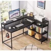 Tribesigns 53 Inch Reversible L Shaped Desk With Storage Shelf, Modern Black Marble Corner Desk With Shelves And Monitor Stand, Gaming Desk For Home Office (53 D X 41 W)