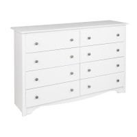 Prepac Monterey 8 Drawer Double Dresser For Bedroom, 1575 D X 59 W X 3625 H, White