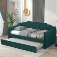 Merax Daybed With A Trundle, Twin Size Upholstered Trundle Daybed, Wood Slat Support Daybed Frame Upholstered Sofa Bed, No Spring Box Needed, Green