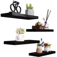 Hxswy Rustic Wood Floating Shelves Wall Mounted Farmhouse Wooden Wall Shelf For Bathroom Kitchen Bedroom Living Room Set Of 4 Black