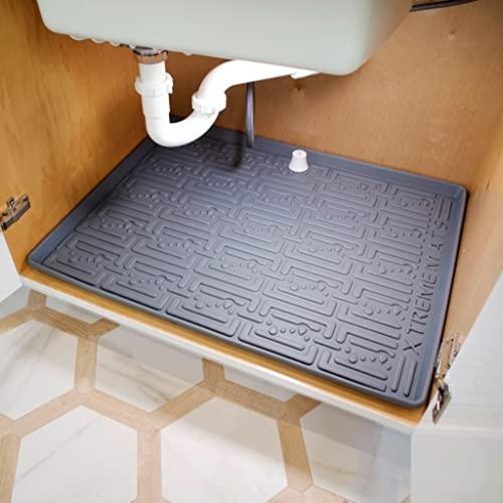 Xtreme Mats - Waterproof Under Sink Mat For Bathroom, Pick Your Size - 19 14 X 19 14 - Bathroom Cabinet Shelf Protector, Flexible Under Bathroom Sink Drip Tray Liner - Cmv-21-Grey