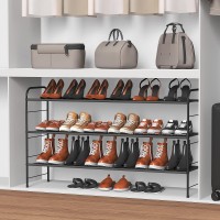 Coonoor 3-Tier Long Shoe Rack Storage For Wide Shoe Shelf Organizer,Black