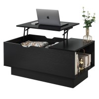 Usikey Lift Top Coffee Table Coffee Table With Large Hidden Compartment & Side Open Shelf Modern Wooden Central Folding Table Rising Tabletop Dining Table For Living Room Office(Black)