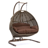 Leisuremod Outdoor Patio Beige Wicker Hanging 2 Person Double Egg Swing Chair (Dark Brown)