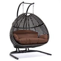 Leisuremod Outdoor Patio Charcoal Wicker Hanging 2 Person Double Egg Swing Chair (Dark Brown)