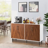 Modern Buffet Cabinet Wood White Sideboard Cabinet With 4 Doors Dining Console Serving Storage Cabinet For Entryway Living Room Dining Room Brown