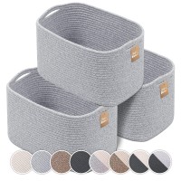 Cotton Rope Basket For Blanket Basket | Nursery Storage | 15X10X9 Set Of 3 Gray Medium Storage Baskets For Organizing With Handles Works As Wicker Basket, Woven Baskets For Storage, Blanket Storage