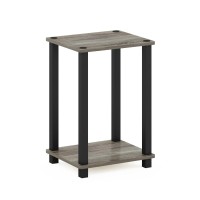 Furinno Simplistic 1-Tier End Side Night Standbedside Table With Plastic Poles, French Oak Greyblack