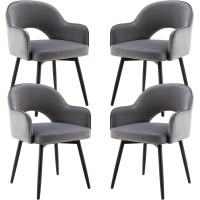 Wahson Set Of 4 Velvet Dining Chair Kitchen Chair With Metal Legs, Living Room Chair For Bedroom/Restaurant (Grey-4)