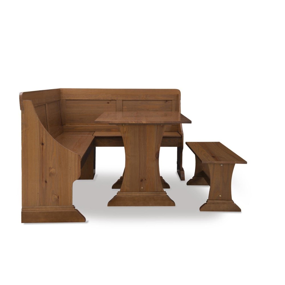 Linon Midwest Pine Breakfast Nook With Table And Bench