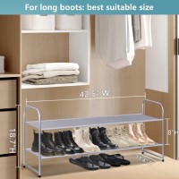 Aooda 2 Tier Long Shoe Rack For Closet Stackable Wide Low 18-Pairs Shoe Shelf Storage Organizer For Floor,Bedroom (Grey)