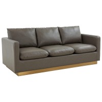 Leisuremod Nervo Modern Upholstered Leather 83 Sofa With Gold Base & Removable Cushions Grey